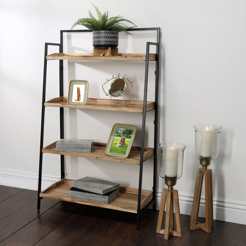 WOOD/METAL, 52"H FOLDING 4-LAYERED SHELF, BRWN/BLK