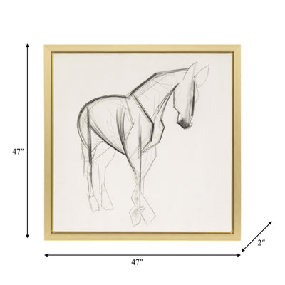 47X47, HAND PAINTED ELEGANT HORSE SKETCH, BLK/WHT