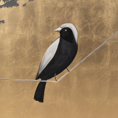 S/2 63x47 Hand Painted Birds On Wire, Gold