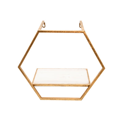 S/3 METAL/WOOD HEXAGON WALL SHELVES, GOLD