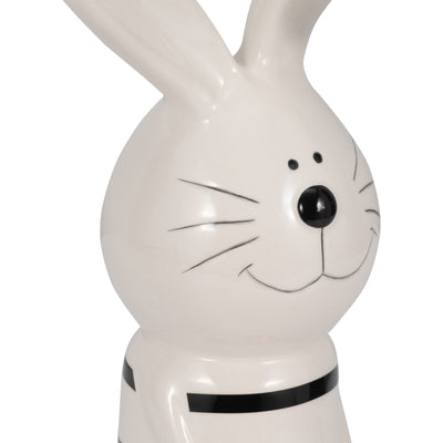 12" Lines Bunny With Gold Heart, White/black