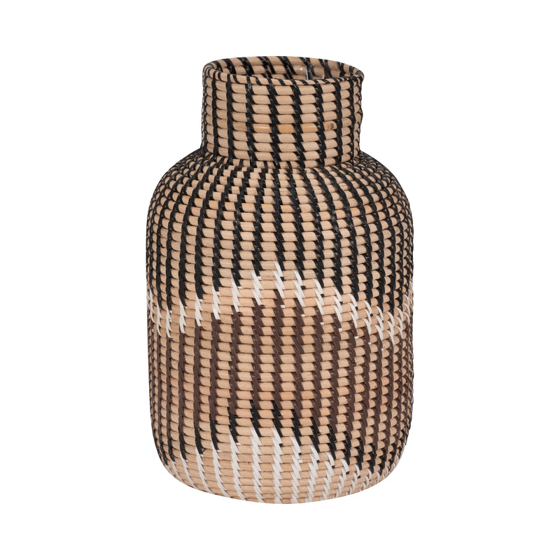 RATTAN, 13"H WOVEN VASE, MULTI