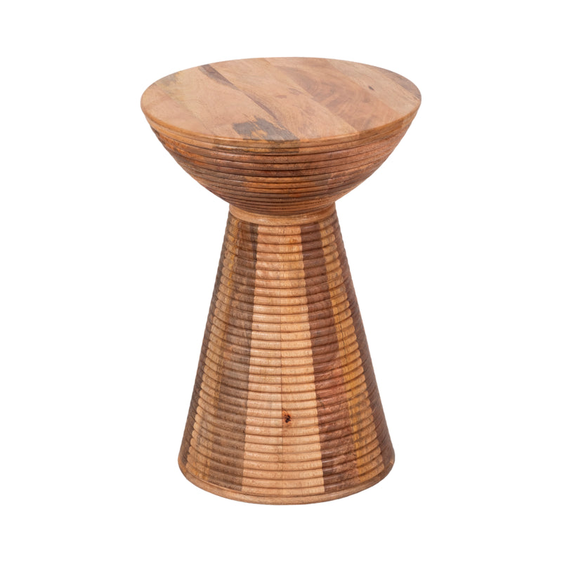 19" Ridged Wood Drum Accent Table, Natural