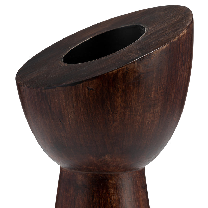 WOOD, 11"H SLANTED CANDLE HOLDER, BROWN