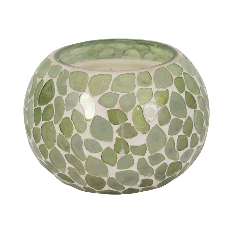 Glass, 5" 19 Oz Mosaic Scented Candle, Light Green