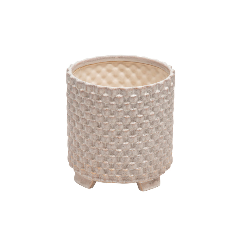 S/2 Ceramic 6/8" Textured Footed Planter, White