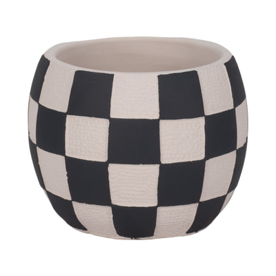 7" Checkerboard Rounded Planter, Black/white