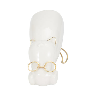 CER 7"H, PUPPY WITH GOLD GLASSES AND BOWTIE, WHT