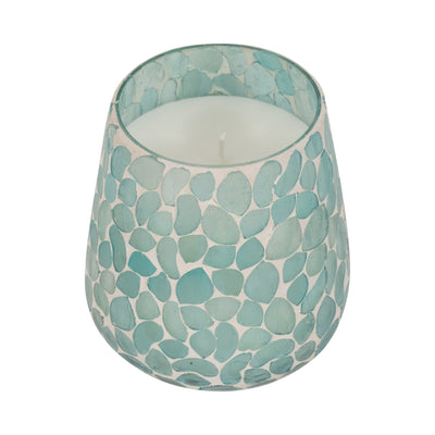 Glass, 5" 18 Oz Mosaic Scented Candle, Light Blue