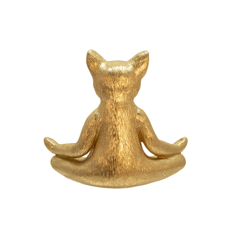 POLYRESIN, 7" YOGA CAT, GOLD