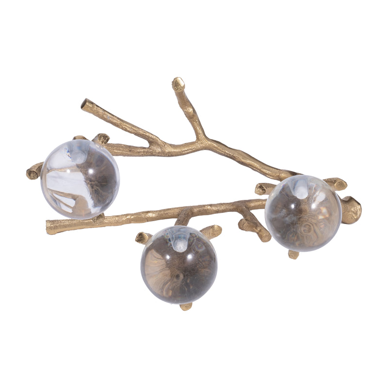 Metal, 10" Twigs Holding Acrylic Balls, Gold