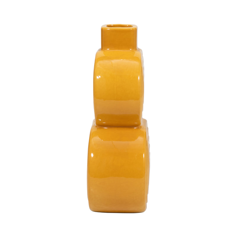 CER, 10" STACKED CIRCLES VASE, MUSTARD GOLD