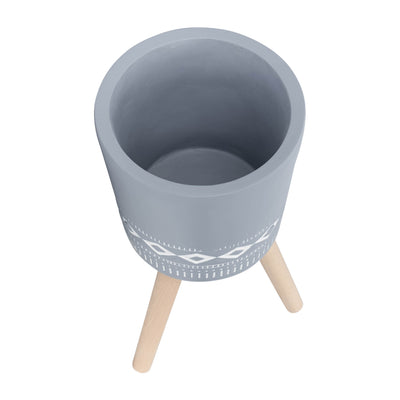 S/2 10/12" DIAMOND PLANTER W/ WOOD LEGS, GRAY (KD)