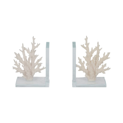 7" Coral On Glass Bookends, White