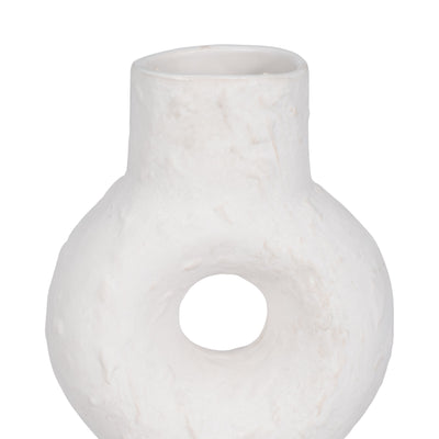 Cer, 17" Textured Stacked Circles Vase, White