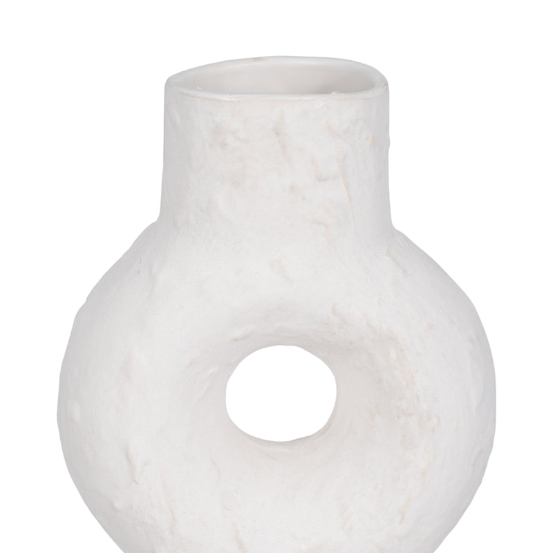 Cer, 17" Textured Stacked Circles Vase, White