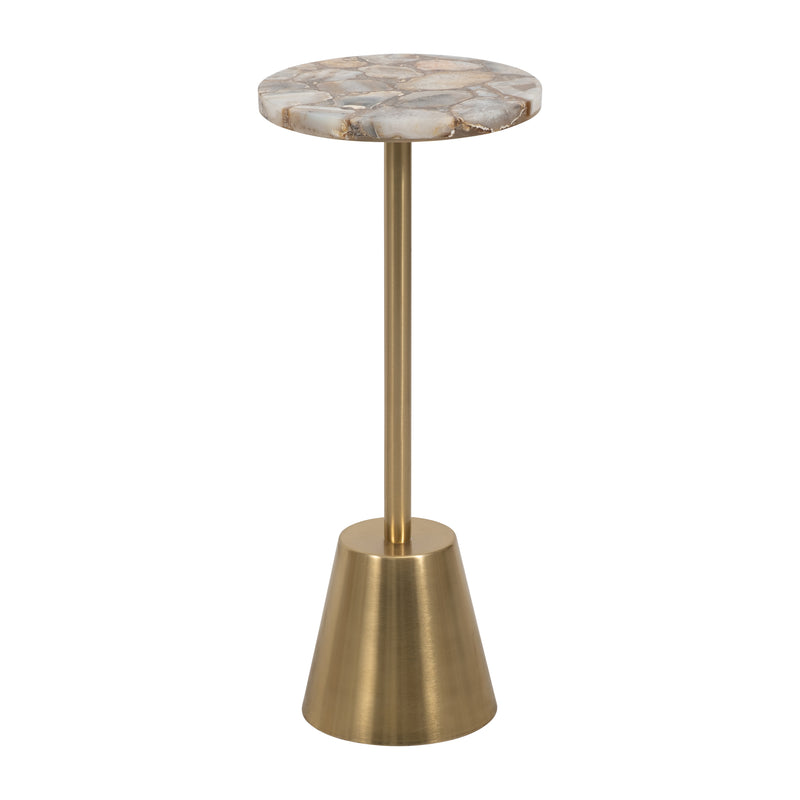 24" AGATE TOP POLISHED EDGE ACCENT TABLE, GOLD