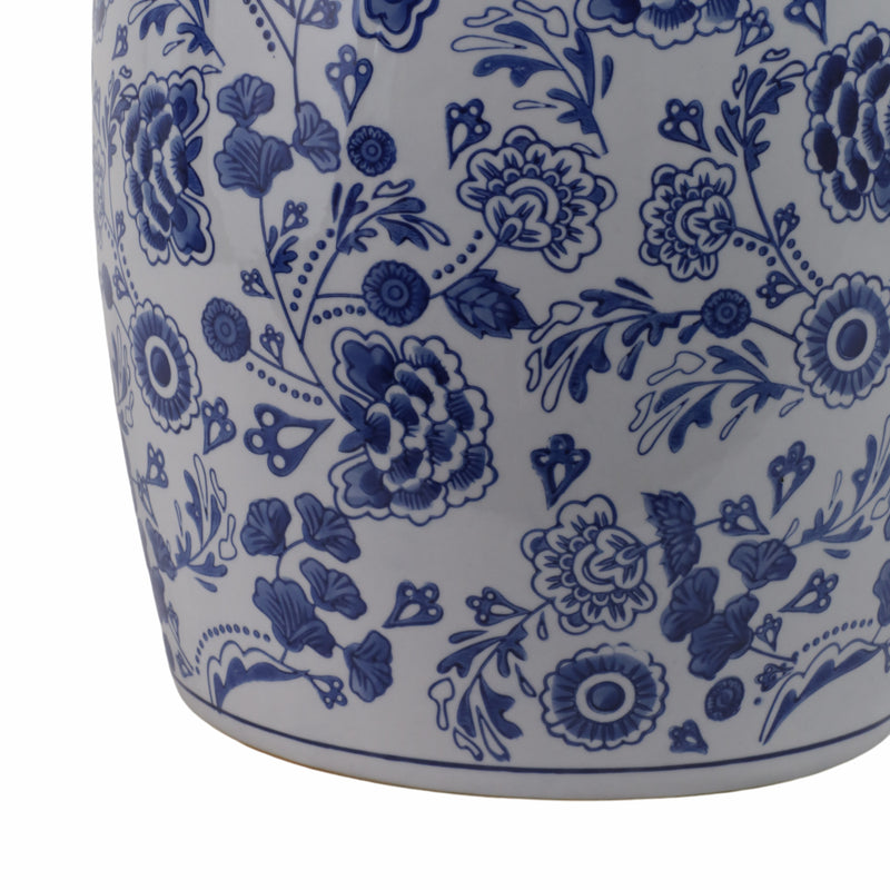 Cer, 18" Hydrangea Chinoiserie Stool, Blue/white