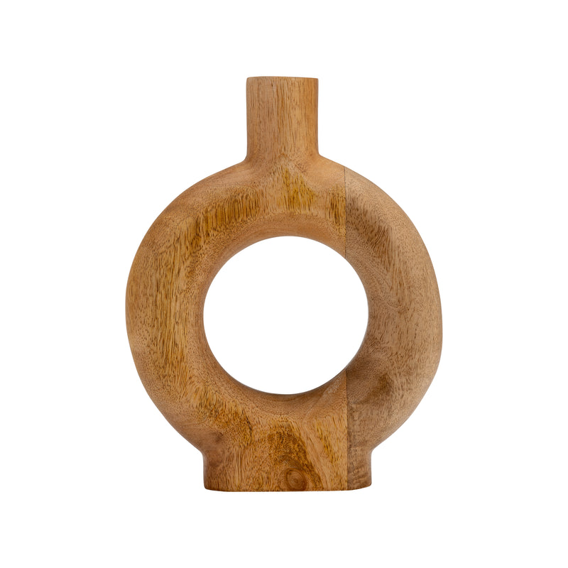 WOOD, 10"H DONUT SHAPED VASE, BROWN