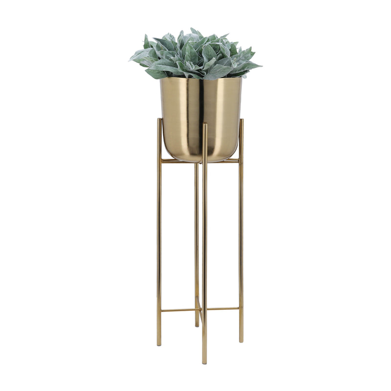 S/3 METAL PLANTERS ON STAND 40/30/20"H, GOLD