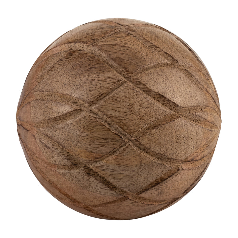 WOOD, 5" TEXTURED ORB, BROWN