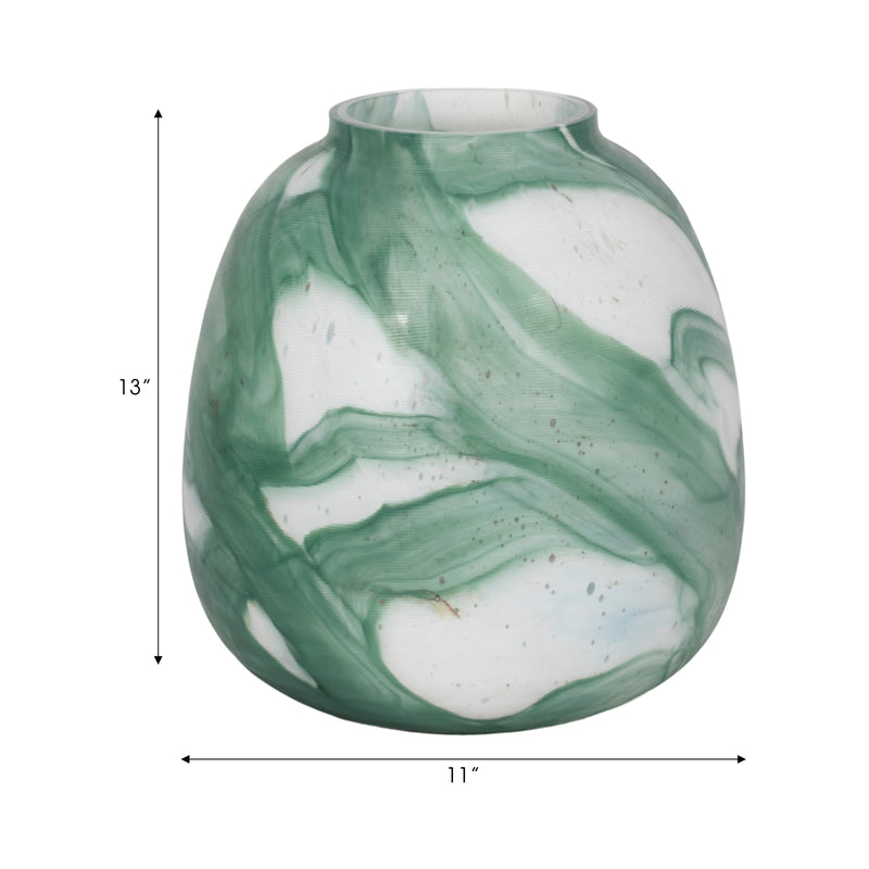 13" Ebb & Flow Vase, Green/clear