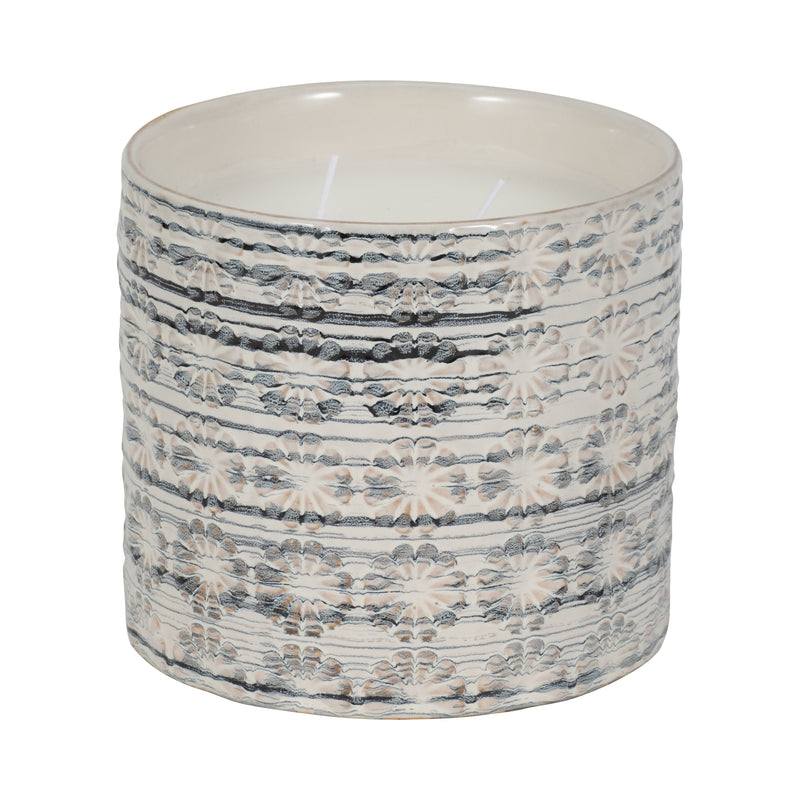 7" 25oz Flower Citro Candle, White/grey