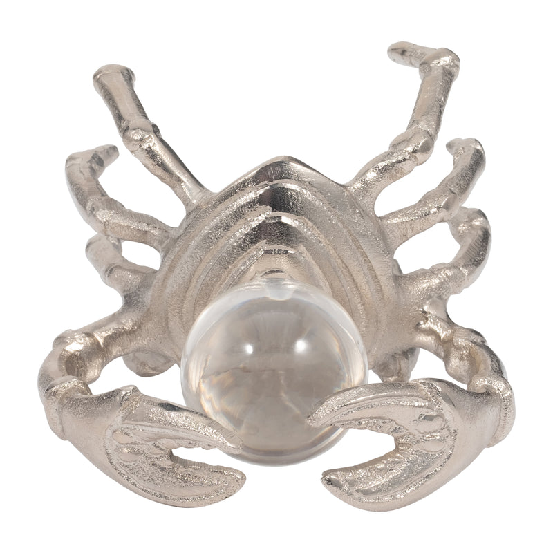 Metal, 7" Dancing Crab W/ Acrylic Ball, Silver