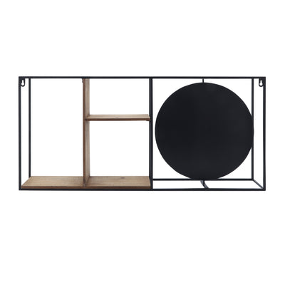 METAL/WOOD 34"L WALL SHELF WITH MIRROR, BLACK/BROW