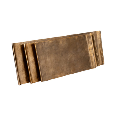 S/3 20/24/30" Rectangular Curled Trays, Antiqued G