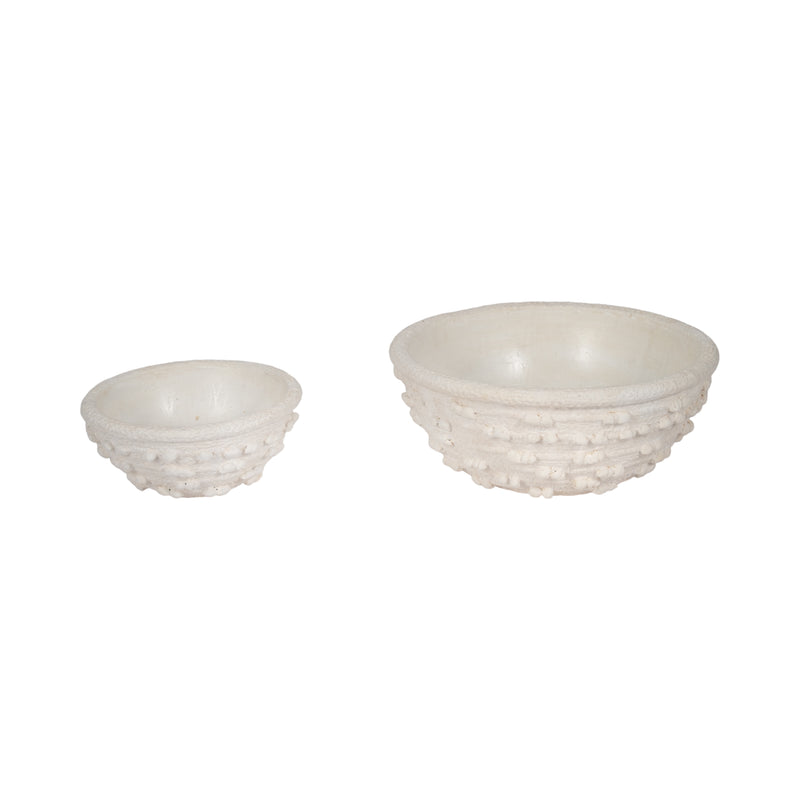 S/2 8/12" Textured Knobby Knot Bowls, White