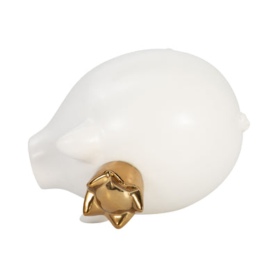 CER, 8" PIG WITH CROWN, WHITE