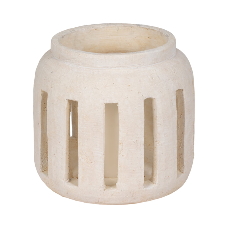 10" Round Lantern Hurricane With Open Slats, White