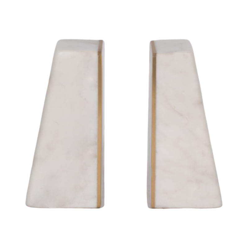 S/2 Marble 6"h Slanted Bookends W/gold Trim,white