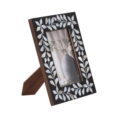 4x6 Mother Of Pearl Inlay Vine Photo Frame, Black