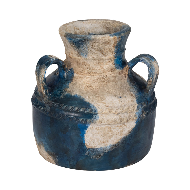 Terracotta, 12" Triple Handle Jug, Blue/ivory