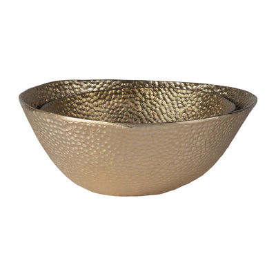 METAL,S/2 11/13", ROUND HAMMERED BOWLS,CHAMPAGNE