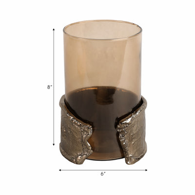 8" MAPUTO SM CANDLE HOLDER GLASS, BROWN