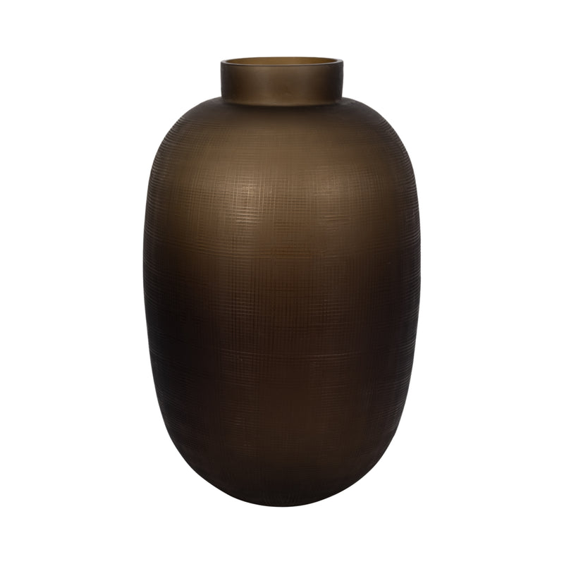 Glass, 19" Urn Vase, Smokey Brown