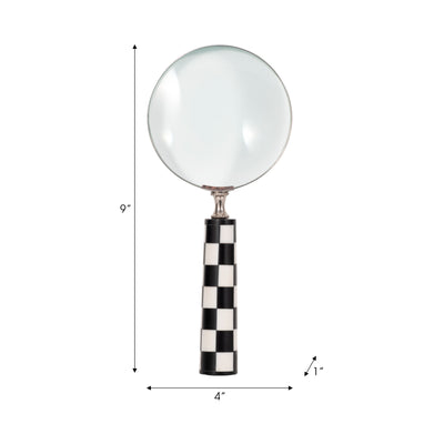 4" Checkerboard Handle Magnifying Glass, Black/whi