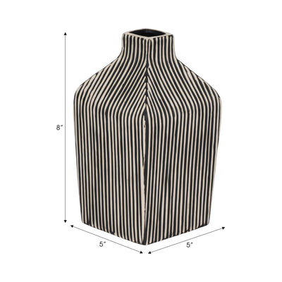 8" Lines Square Vase, Black/white