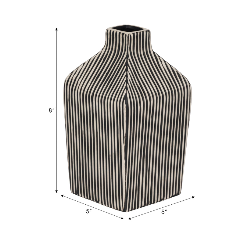 8" Lines Square Vase, Black/white