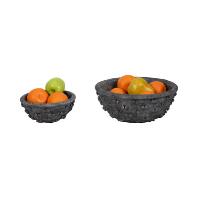 S/2 8/12" Textured Knobby Knot Bowls, Black