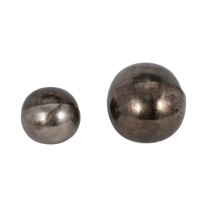 S/2 7/9" Calima Metal Orbs, Bronze