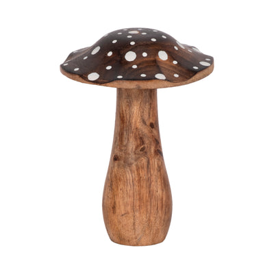 6" Wood Mushroom With White Dots, Brown