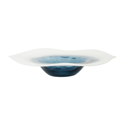 GLASS, 13" BLUE WATERS BOWL, BLUE/WHITE