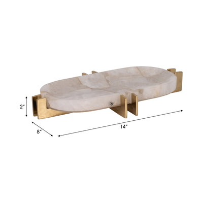 Quartz, 14" White Tray With Gold Details, White/go