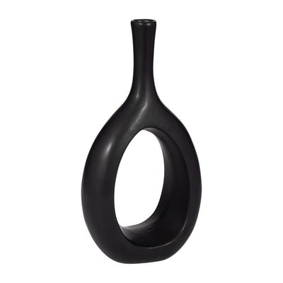 CER, 12" CURVED OPEN CUT OUT VASE, BLACK