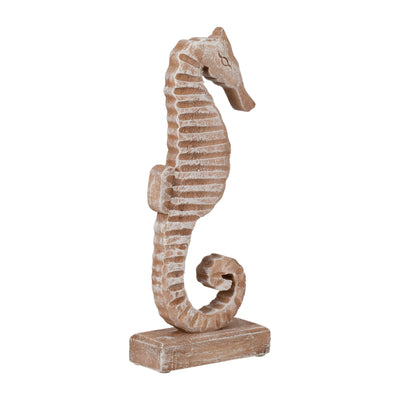 WOOD, 13"H SEAHORSE, RUSTIC WHITE