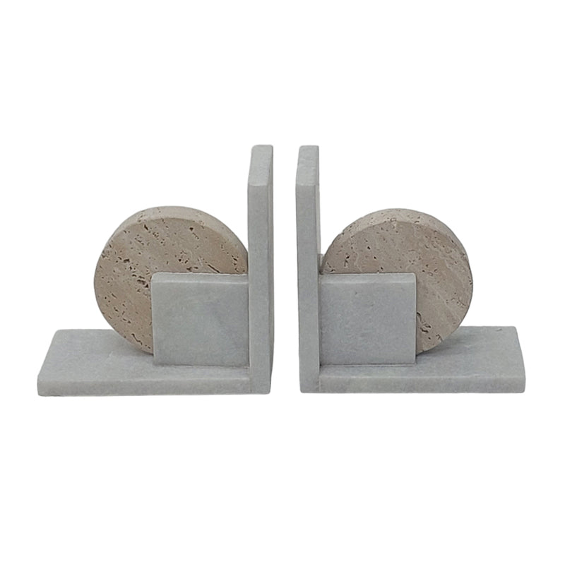 S/2 6" Geometric Travertine & Marble Bookends, Mul